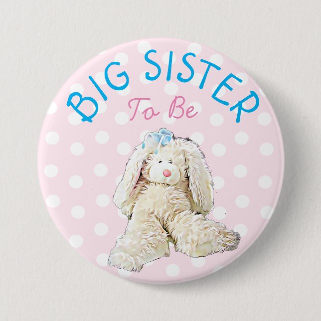 Big Sister to be Baby Cute Bunny Shower Button (Front)