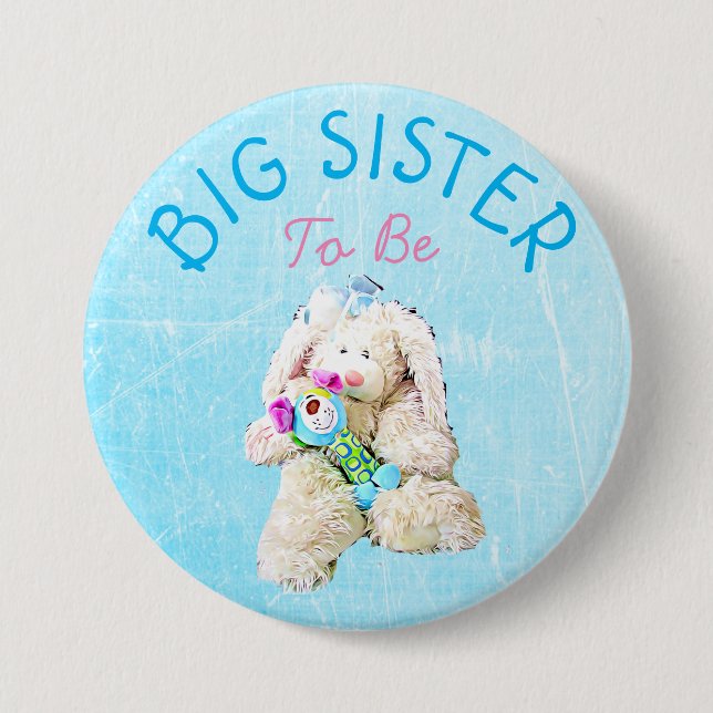 Big Sister to be Baby Cute Bunny Shower Button (Front)