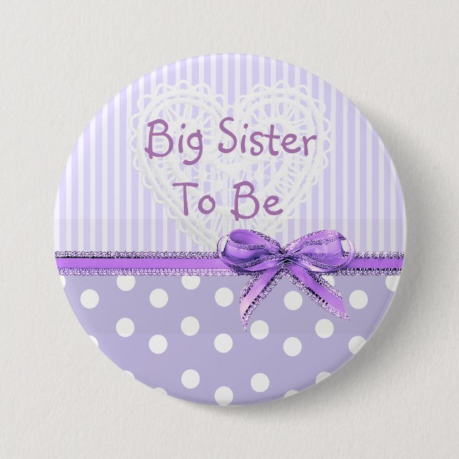 Big Sister to be Baby Shower Button: Purple Bow 7.5 Cm Round Badge (Front)