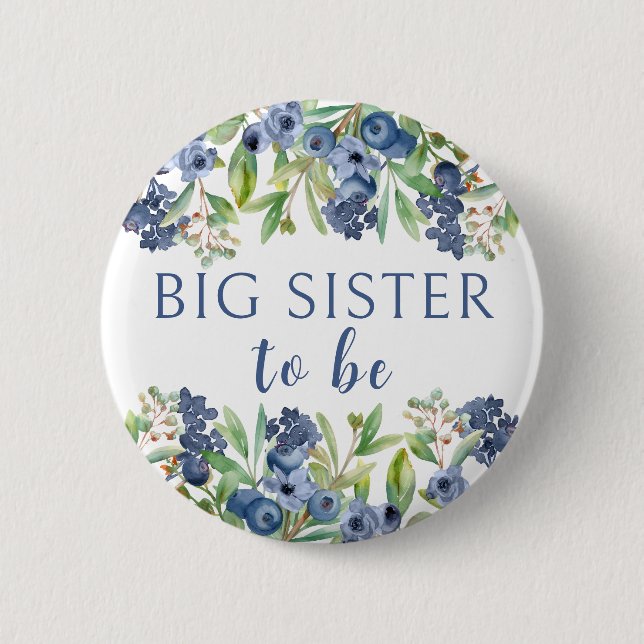 Big sister to be blueberry baby shower button (Front)