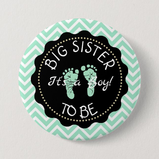 Big Sister to be  Green Chevron Baby Shower button (Front)
