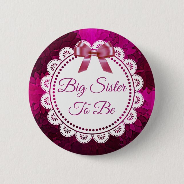 Big Sister to be Magenta Bow Baby Shower button (Front)