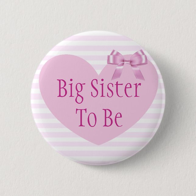 Big Sister to be Pink Bow Baby Shower Button (Front)