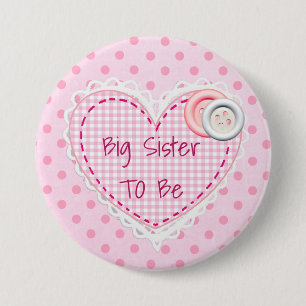 Big Sister To Be Quilted Heart Baby Shower Button