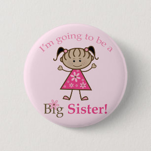 Big Sister To Be Stick Figure Girl Ethnic 6 Cm Round Badge