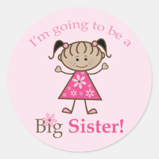 Big Sister To Be Stick Figure Girl Ethnic Classic Round Sticker