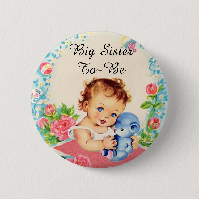 Big Sister To Be Vintage Baby Shower Button (Front)