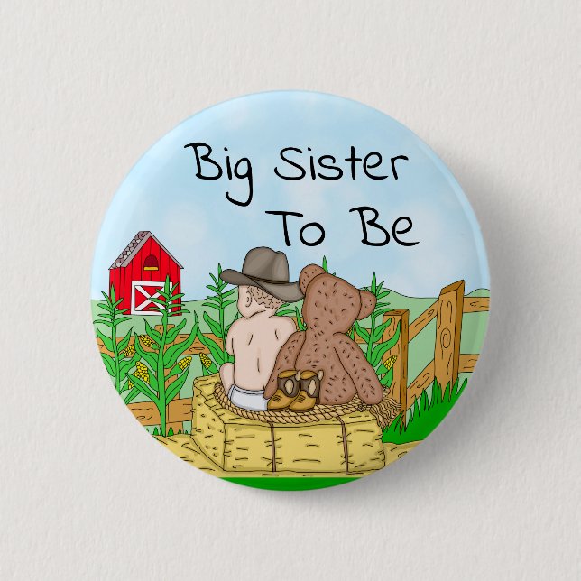 Big Sister to Boy''s Baby Shower  6 Cm Round Badge (Front)