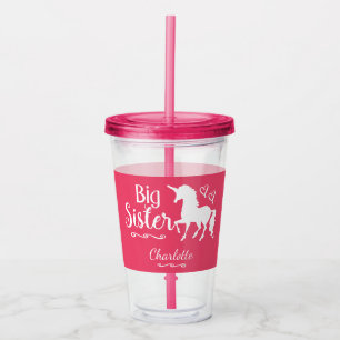 Big Sister Unicorn Silhouette Pink Girls Sibling Acrylic Tumbler