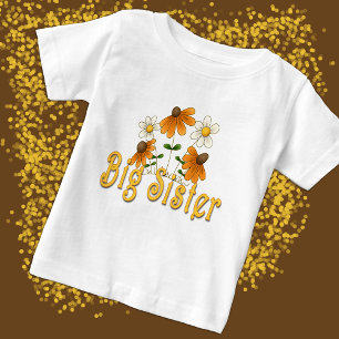 Big Sister Whimsical Orange White Flowers Baby T-Shirt