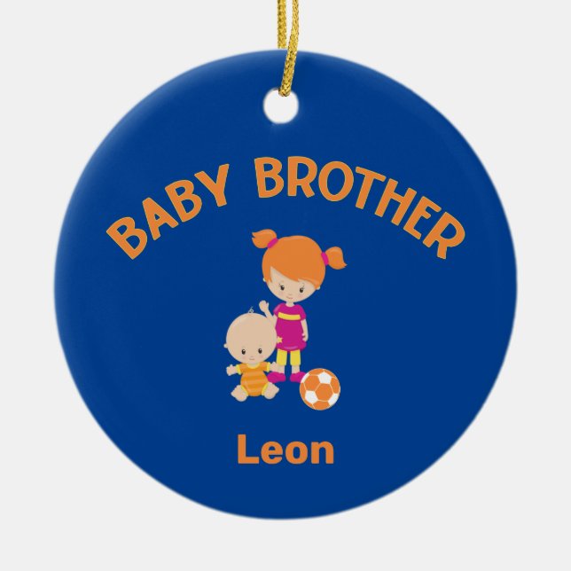 Big Sister with Baby Brother Baby's Name Year Ceramic Tree Decoration (Front)