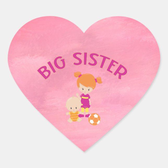 Big Sister with Baby Brother Heart Shaped Magenta Sticker (Front)