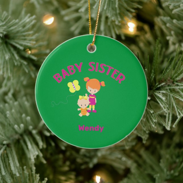 Big Sister with Baby Sister Name Year Custom Ceramic Tree Decoration (Tree)