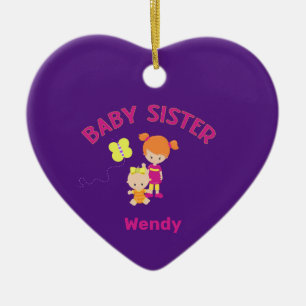 Big Sister with Baby Sister Name Year Heart Ceramic Tree Decoration