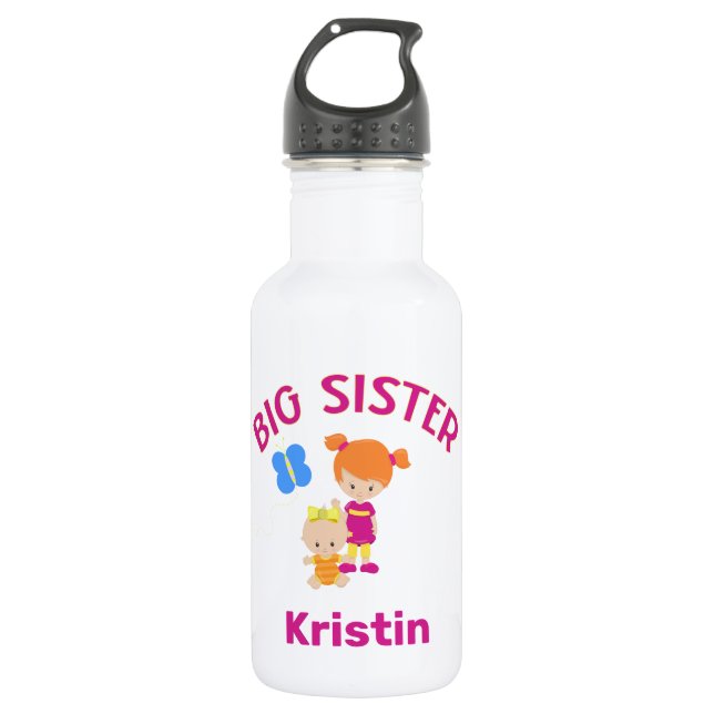 Big Sister with Baby Sister Personalised 532 Ml Water Bottle (Front)
