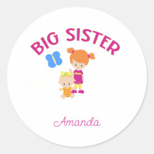 Big Sister with Baby Sister Personalised   Classic Round Sticker