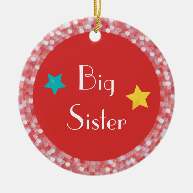 Big Sister with Stars Personalised Back Ceramic Tree Decoration (Front)