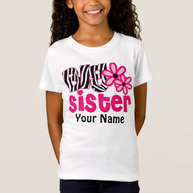 Big Sister Zebra Floral Personalised Shirt (Front)