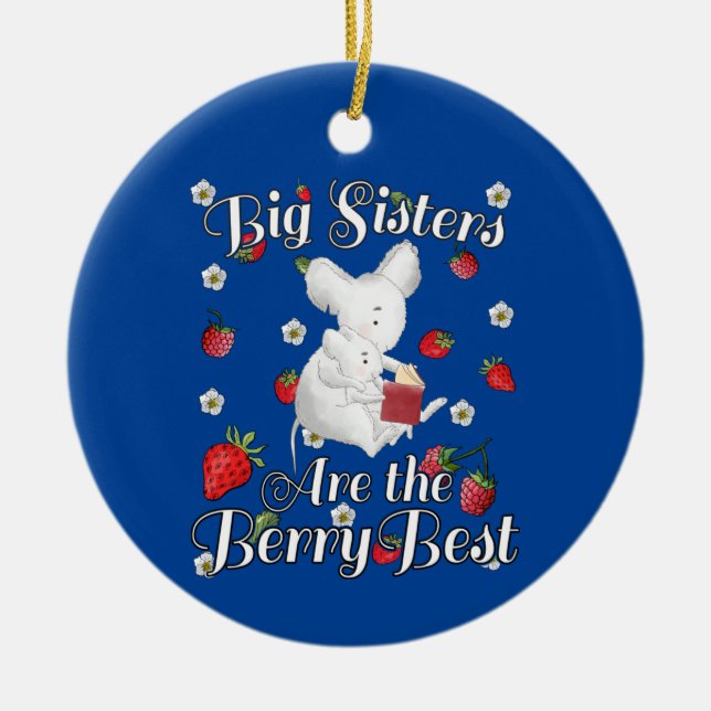 Big Sisters Berry Best - Mouse Strawberry Pun Ceramic Tree Decoration (Front)
