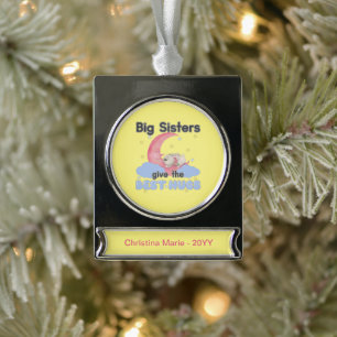 Big Sisters Give the Best Hugs - Moon Bunny Silver Plated Banner Ornament