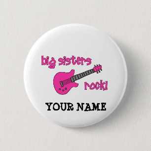 Big Sisters Rock! with Pink Guitar 6 Cm Round Badge