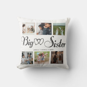 Big Sisters Script Gift For Sisters Photo Collage Cushion