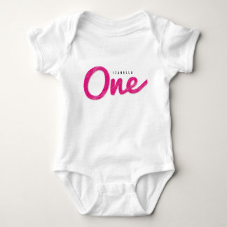 Big Sketch One Pink Baby Girl First Birthday Party Bodysuit
