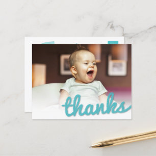 Big Sketch Thanks Boy's Birthday Photo Thank You Postcard