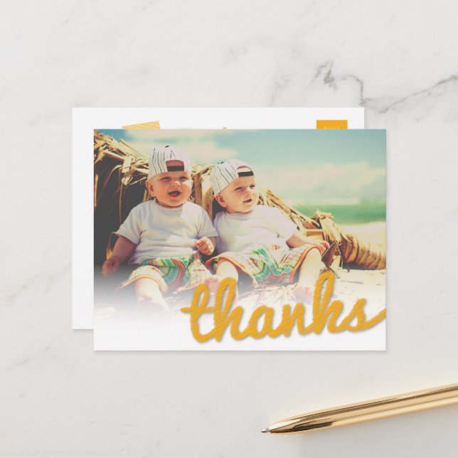 Big Sketch Thanks Twins Birthday Photo Thank You Postcard (Front/Back In Situ)