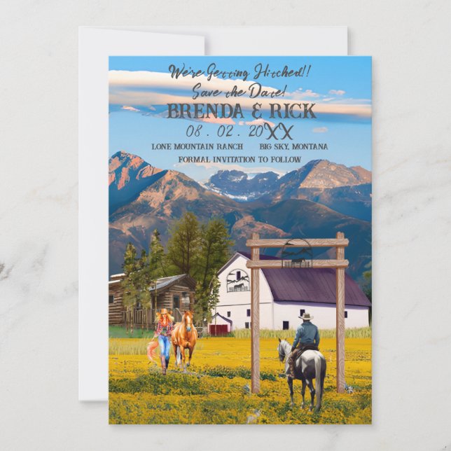 Big Sky Cowgirl, Cowboy Getting Hitched! Invitation (Front)