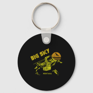 Big Sky Montana Distressed Retro Skiing Tee Key Ring