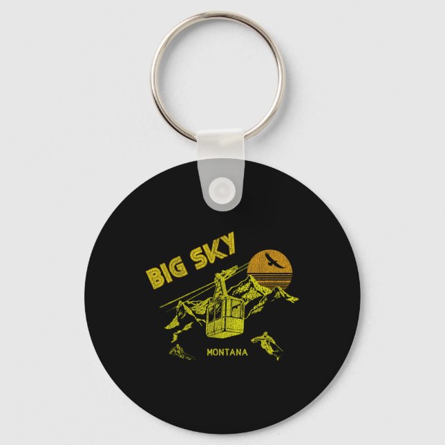 Big Sky Montana Distressed Retro Skiing Tee  Key Ring (Front)