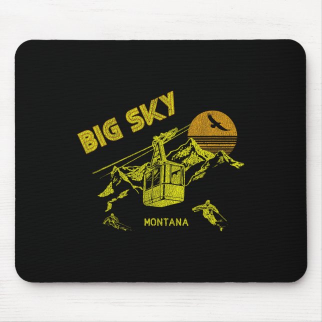 Big Sky Montana Distressed Retro Skiing Tee  Mouse Mat (Front)