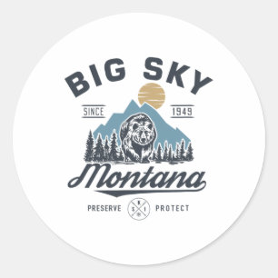 Big - Sky Montana Snow Skiing Trendy Retro Lodge Classic Round Sticker