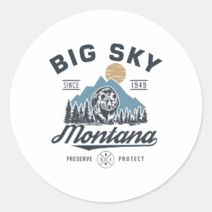 Big - Sky Montana Snow Skiing Trendy Retro Lodge  Classic Round Sticker