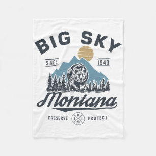Big - Sky Montana Snow Skiing Trendy Retro Lodge Fleece Blanket