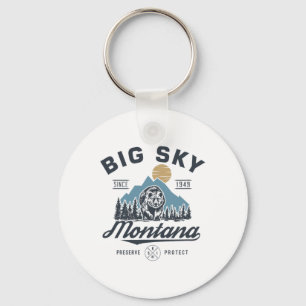 Big - Sky Montana Snow Skiing Trendy Retro Lodge  Key Ring