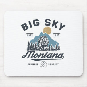 Big - Sky Montana Snow Skiing Trendy Retro Lodge Mouse Mat