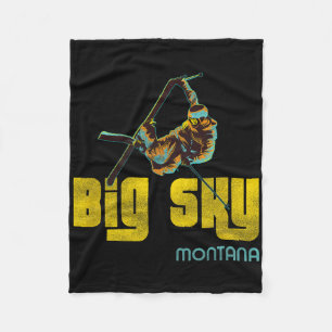 Big Sky Montana Vintage Skiing  Fleece Blanket
