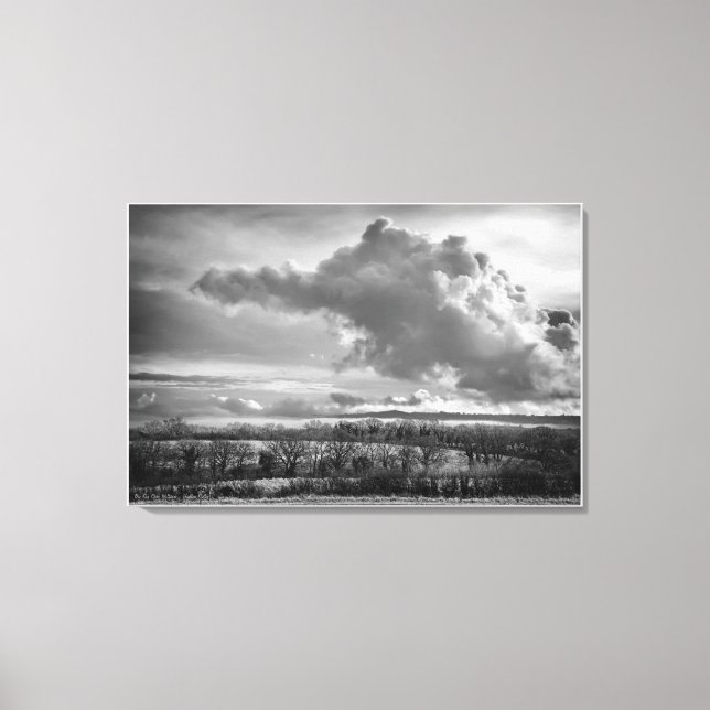 Big Sky Over Wiltshire, fine art black and white Canvas Print (Front)