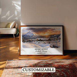 Big Sky Resort Montana Poster, Watercolor, Custom Poster