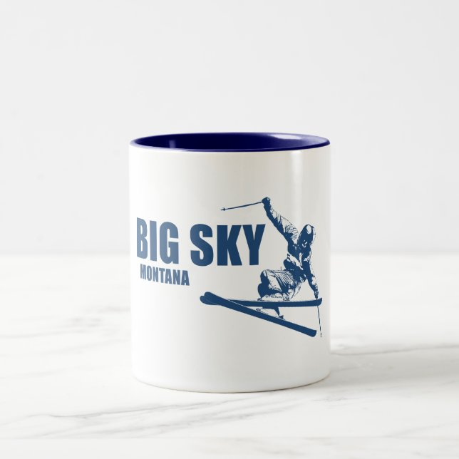 Big Sky Resort Montana Skier Two-Tone Coffee Mug (Center)
