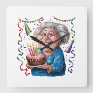 Big Smile Granny Birthday Square Wall Clock