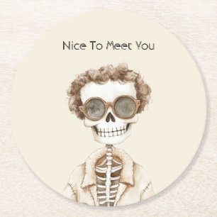 Big Smile Skeleton Glasses Nice To Meet You Round Paper Coaster