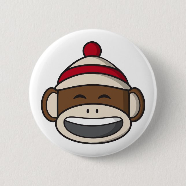 Big Smile Sock Monkey Emoji 6 Cm Round Badge (Front)