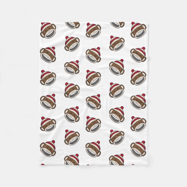 Big Smile Sock Monkey Emoji Fleece Blanket (Front)