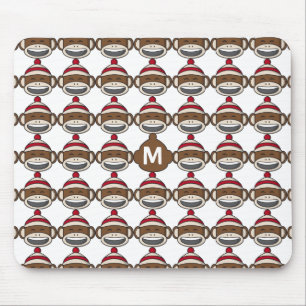 Big Smile Sock Monkey Emoji Monogrammed Mouse Mat