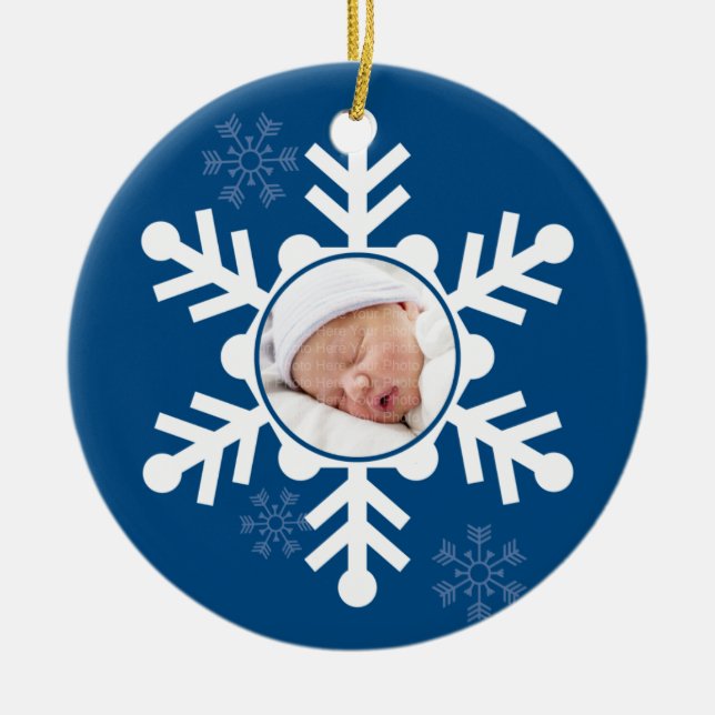 Big Snowflake: Navy Blue Ceramic Tree Decoration (Front)