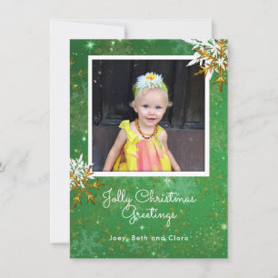 Big Snowflakes Green Photo Flat Christmas Card