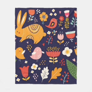 Big spring Easter collection of flowers, leaves, b Fleece Blanket